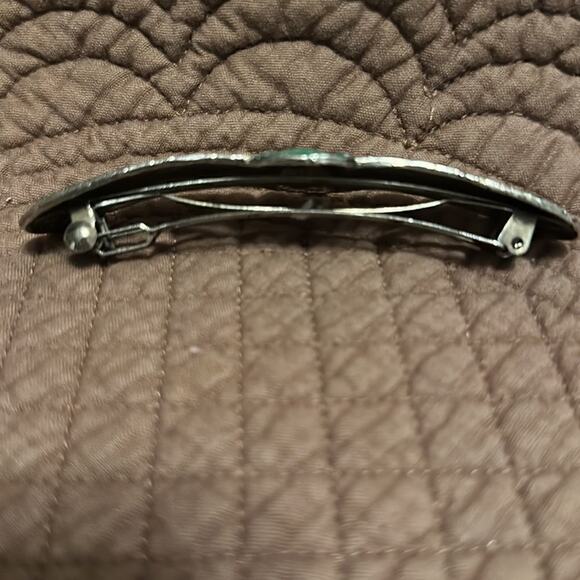 Vintage NATIVE AMERICAN NAVAJO STERLING SILVER Barette Turquoise Sparkle - Picture 4 of 9